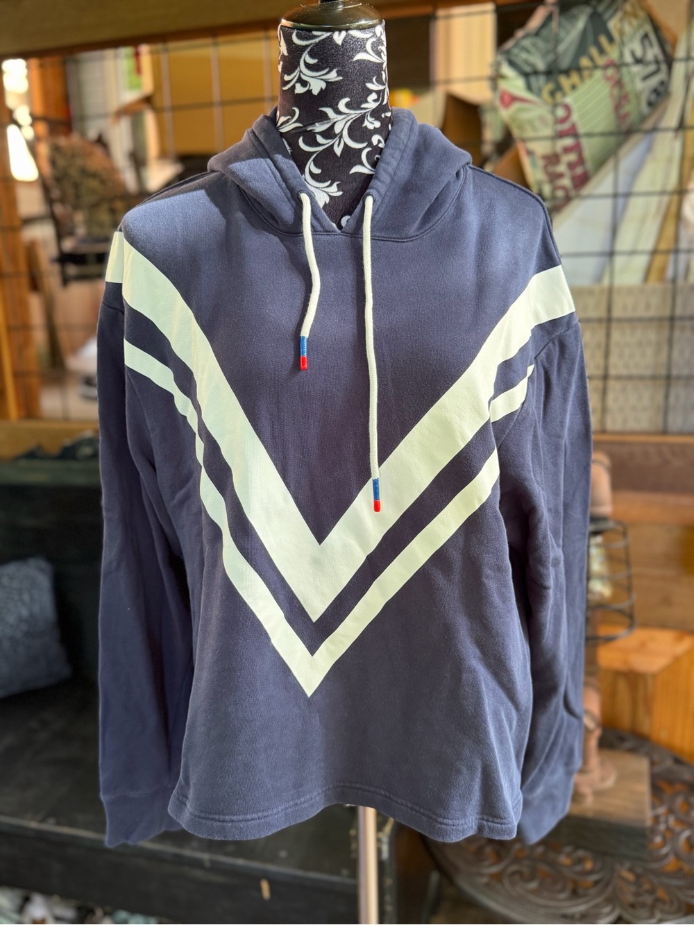 Tory Sport by Tory Burch Navy Hoodie with White Chevron Stripes